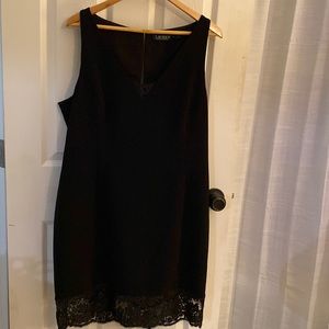 Lauren Ralph Lauren sleeveless LBD with lace hem and V-neck detail size 16